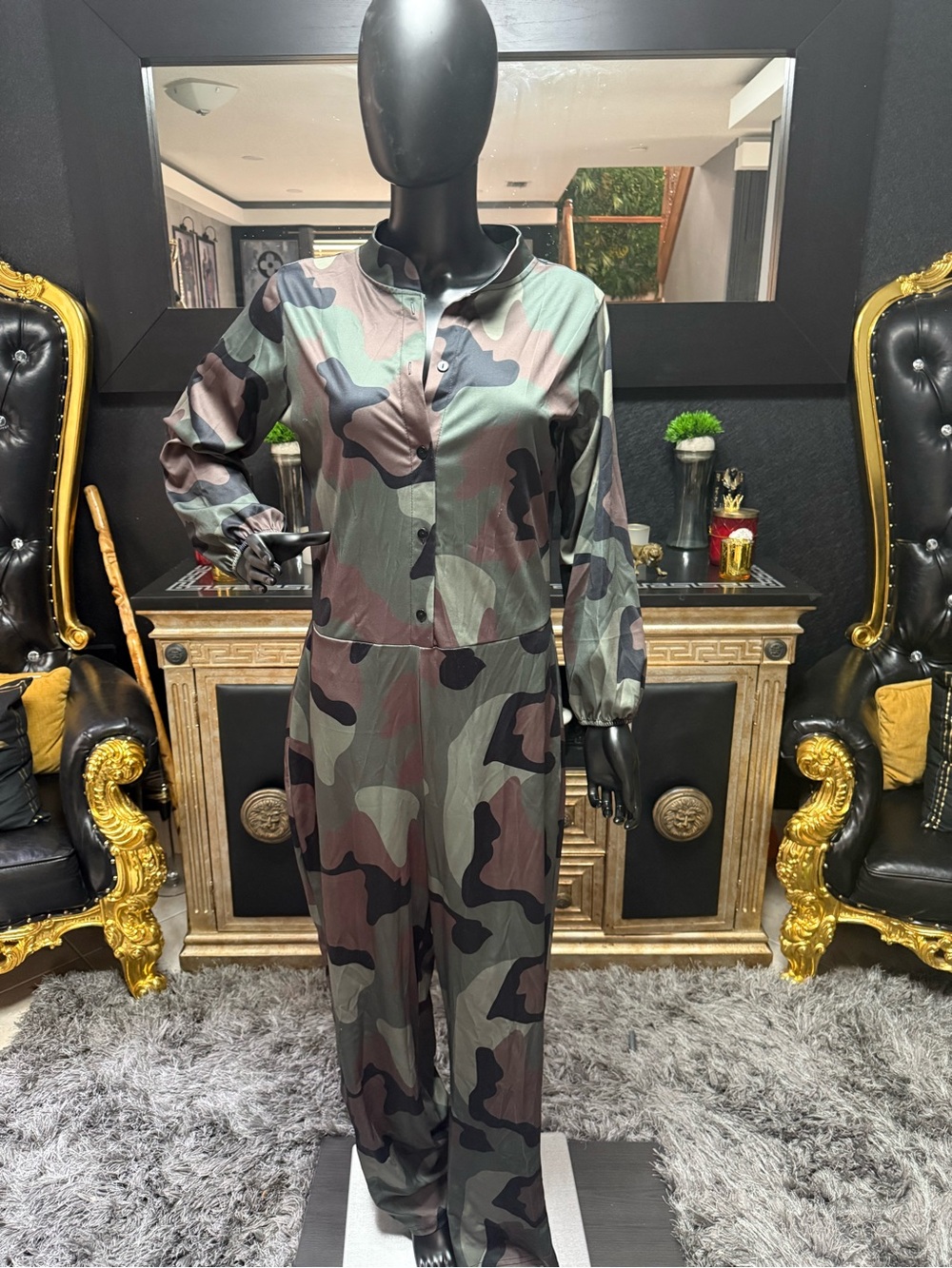 Camouflage Utility Jumpsuit - Olive Green